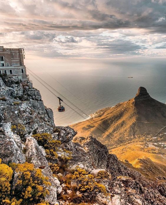 Table Mountain cable car and Lion's Head above Cape Town